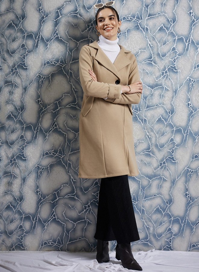 Athena Beige Woollen Trench Coat for Women - Image 3