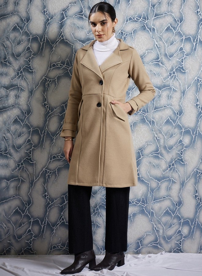 Athena Beige Woollen Trench Coat for Women - Image 5