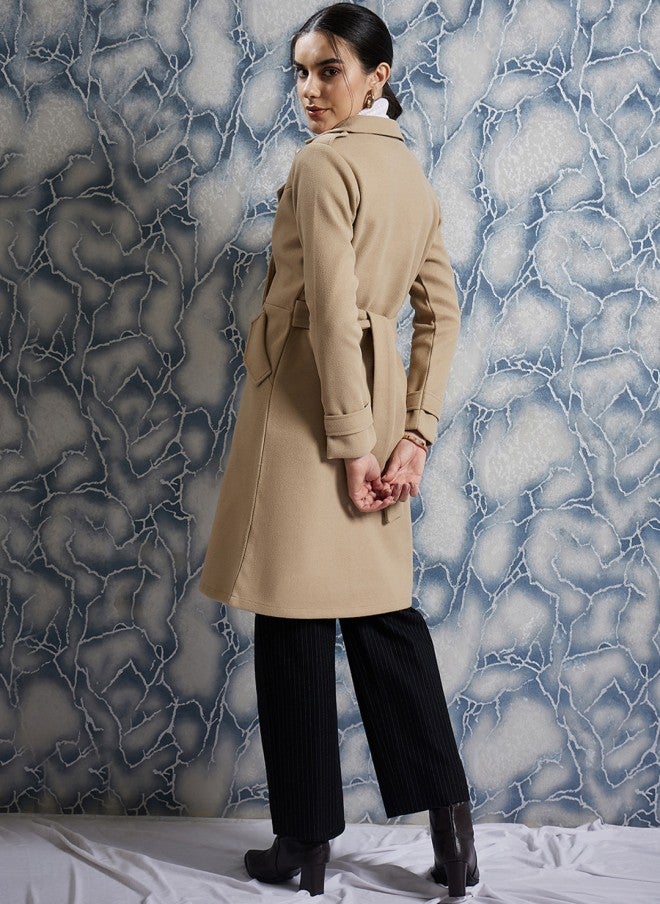 Athena Beige Woollen Trench Coat for Women - Image 4