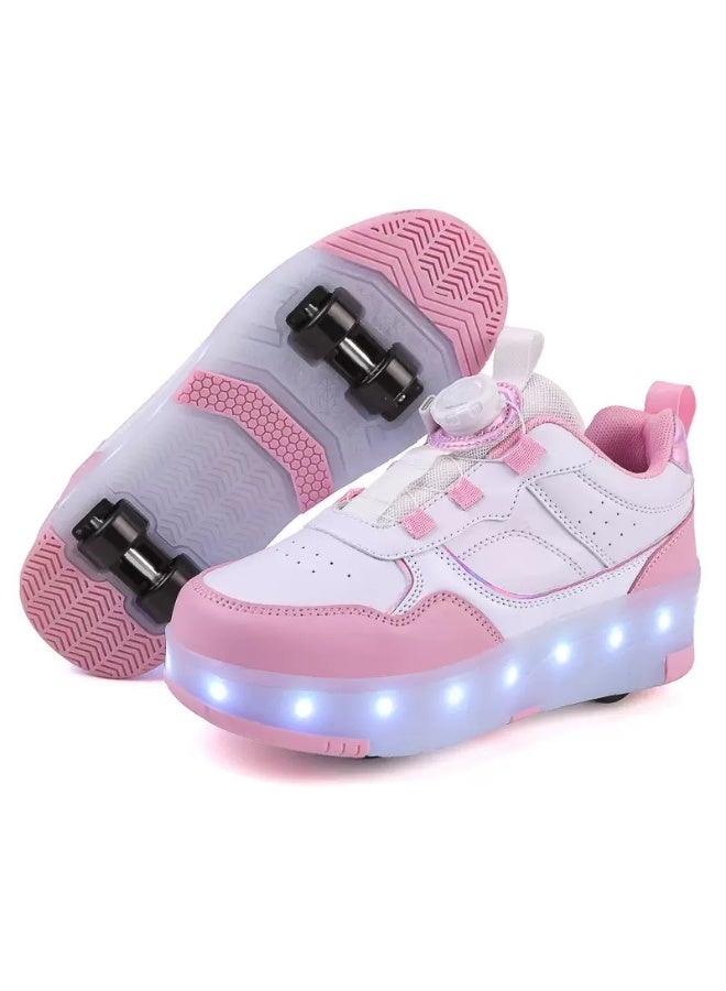 Sky View LED Kids Roller Skates Shoes 4 Wheel Skating-Rotating buckle laces Multiple lighting modes Boys Girls Light Up Roller Sneakers - Image 1