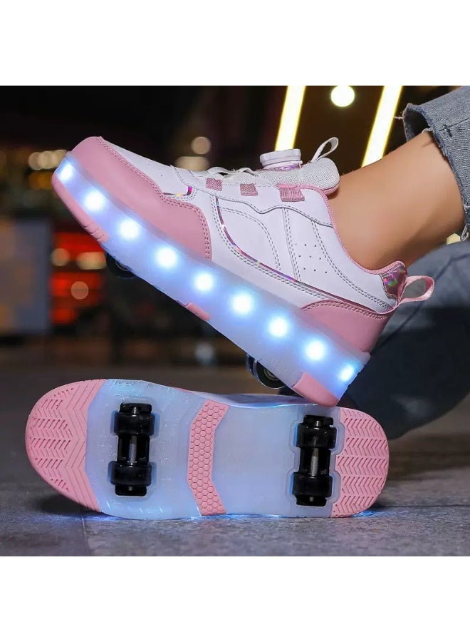 Sky View LED Kids Roller Skates Shoes 4 Wheel Skating-Rotating buckle laces Multiple lighting modes Boys Girls Light Up Roller Sneakers - Image 5