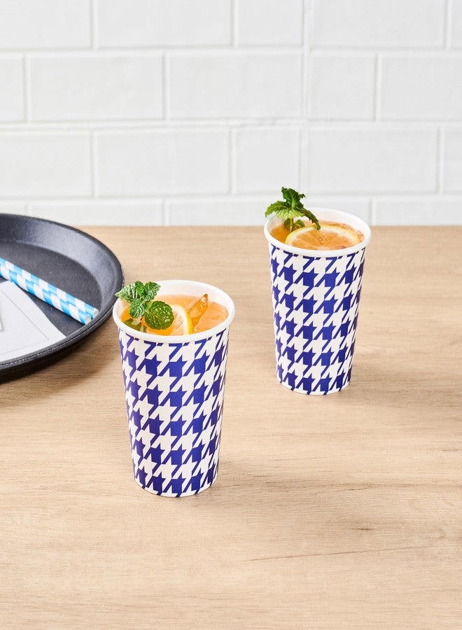 Restaurantware Blue Houndstooth Paper Cups 25 Pack of 7 oz Poly-Coated Party Cups Rolled Rim Stackable Solo Round Drinking Utensils For Cold Water, Juice, Birthday Parties, And Picnics - Image 3