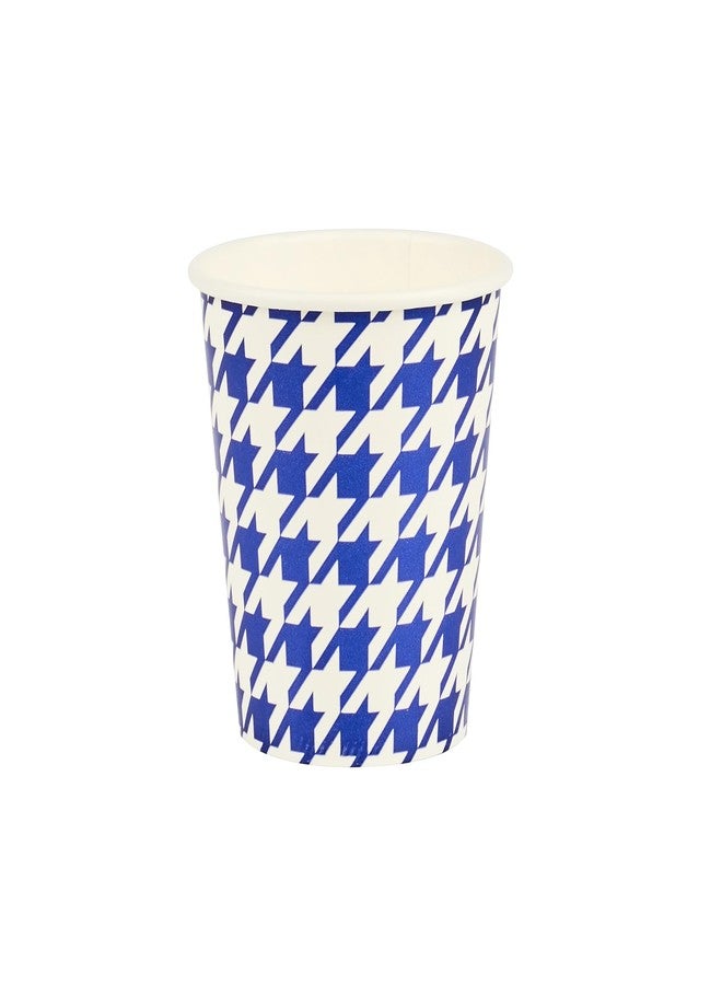 Restaurantware Blue Houndstooth Paper Cups 25 Pack of 7 oz Poly-Coated Party Cups Rolled Rim Stackable Solo Round Drinking Utensils For Cold Water, Juice, Birthday Parties, And Picnics - Image 1