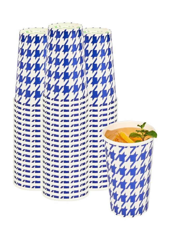 Restaurantware Blue Houndstooth Paper Cups 25 Pack of 7 oz Poly-Coated Party Cups Rolled Rim Stackable Solo Round Drinking Utensils For Cold Water, Juice, Birthday Parties, And Picnics - Image 2