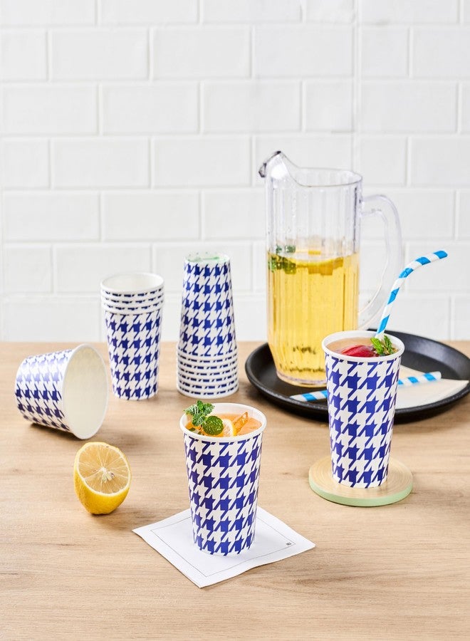 Restaurantware Blue Houndstooth Paper Cups 25 Pack of 7 oz Poly-Coated Party Cups Rolled Rim Stackable Solo Round Drinking Utensils For Cold Water, Juice, Birthday Parties, And Picnics - Image 5