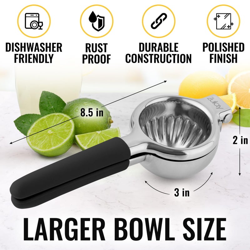 Zulay Kitchen Zulay Lemon Squeezer Stainless Steel with Premium Heavy Duty Solid Metal Squeezer Bowl (Black Grip, Large) - Image 3