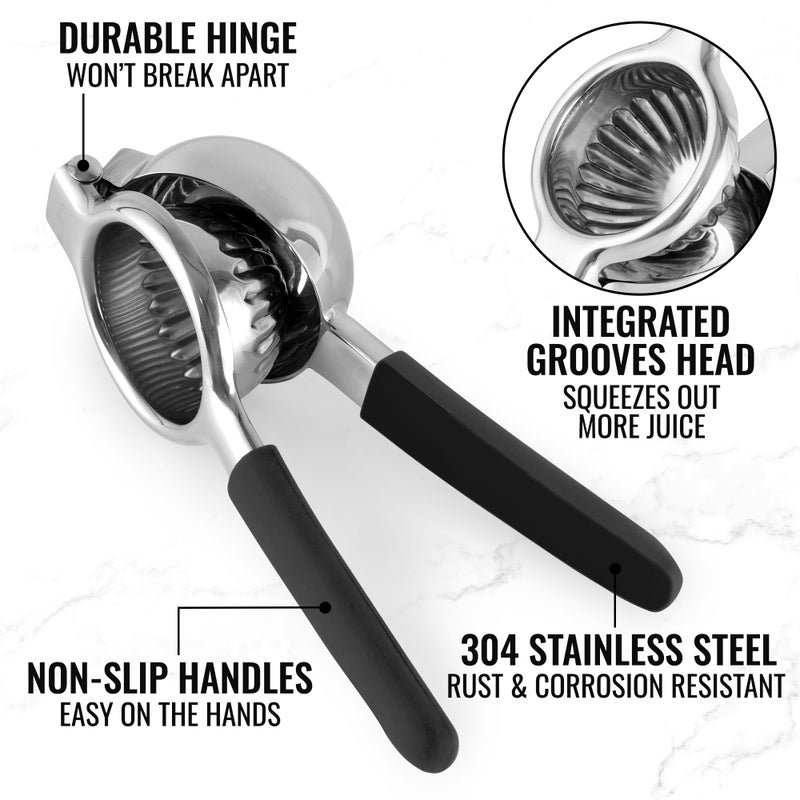 Zulay Kitchen Zulay Lemon Squeezer Stainless Steel with Premium Heavy Duty Solid Metal Squeezer Bowl (Black Grip, Large) - Image 2