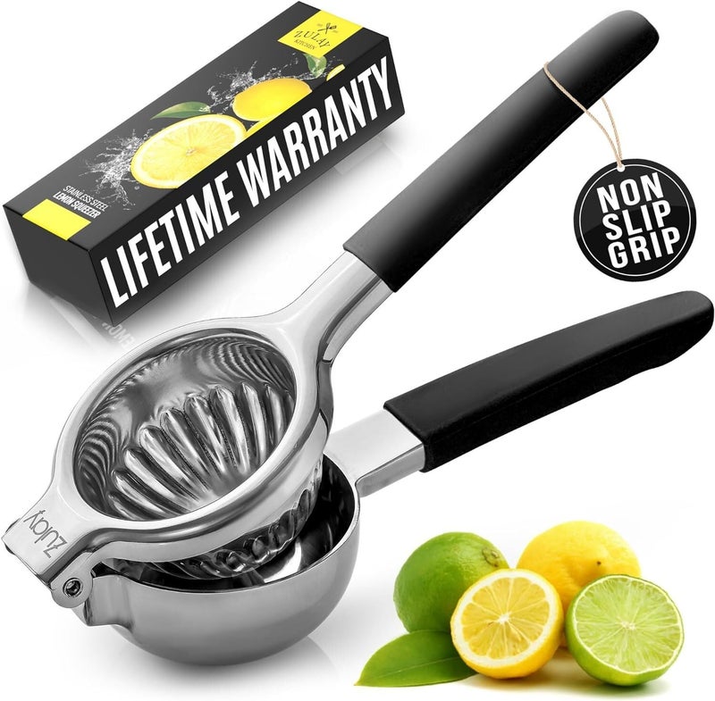 Zulay Kitchen Zulay Lemon Squeezer Stainless Steel with Premium Heavy Duty Solid Metal Squeezer Bowl (Black Grip, Large) - Image 1
