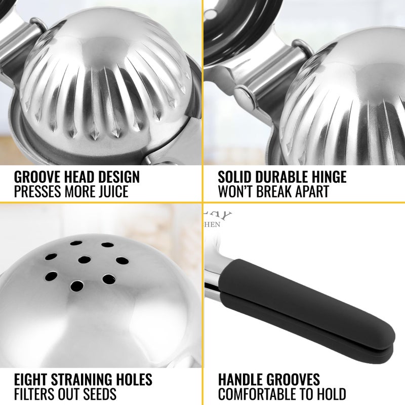 Zulay Kitchen Zulay Lemon Squeezer Stainless Steel with Premium Heavy Duty Solid Metal Squeezer Bowl (Black Grip, Large) - Image 4