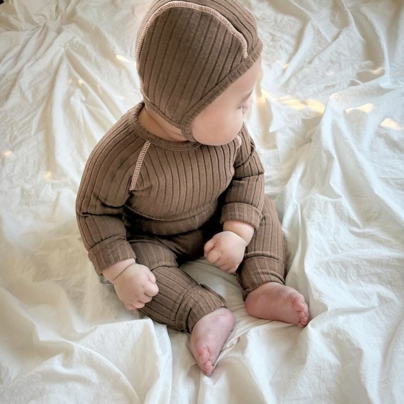 2024 Autumn Newborn Cotton Romper Set Mocha color combination (suit hat) 
