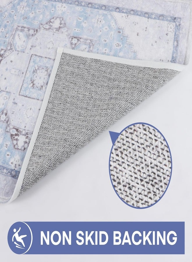 PAGGED Washable Vintage Runner Rug Non Slip Bathroom Rug Light Blue Floral Thin Long Bath Mat Carpet Entryway Runner for Bedroom Laundry Room Kitchen Hallway Mudroom,18" x 47" - Image 4