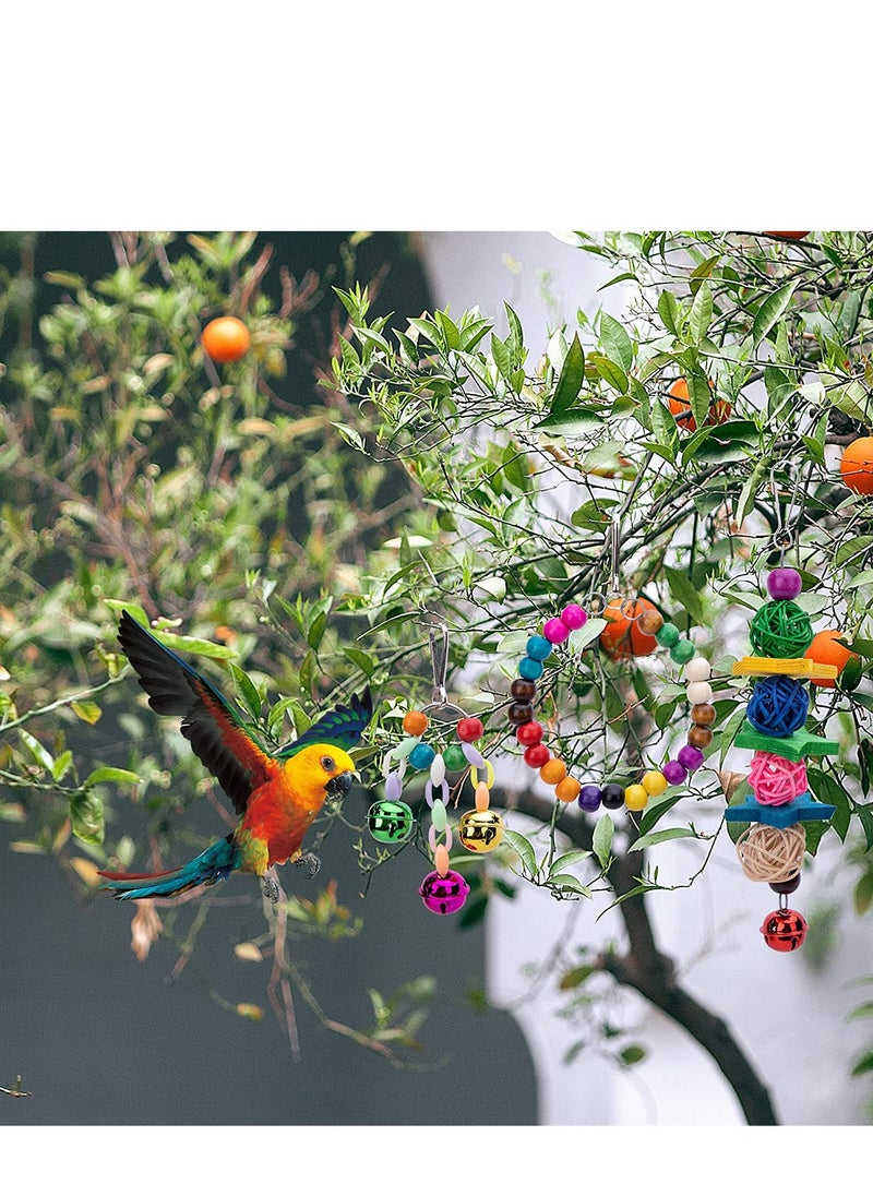 null - 7 Packs of Colorful Parrot Toys with Bells and Hammocks for Small Birds like Parakeets, Cockatiels, Conures, Finches, Budgies, Macaws, and Love Birds - Image 1
