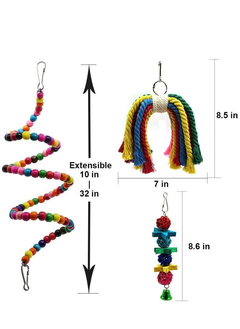 null - 7 Packs of Colorful Parrot Toys with Bells and Hammocks for Small Birds like Parakeets, Cockatiels, Conures, Finches, Budgies, Macaws, and Love Birds - Image 1