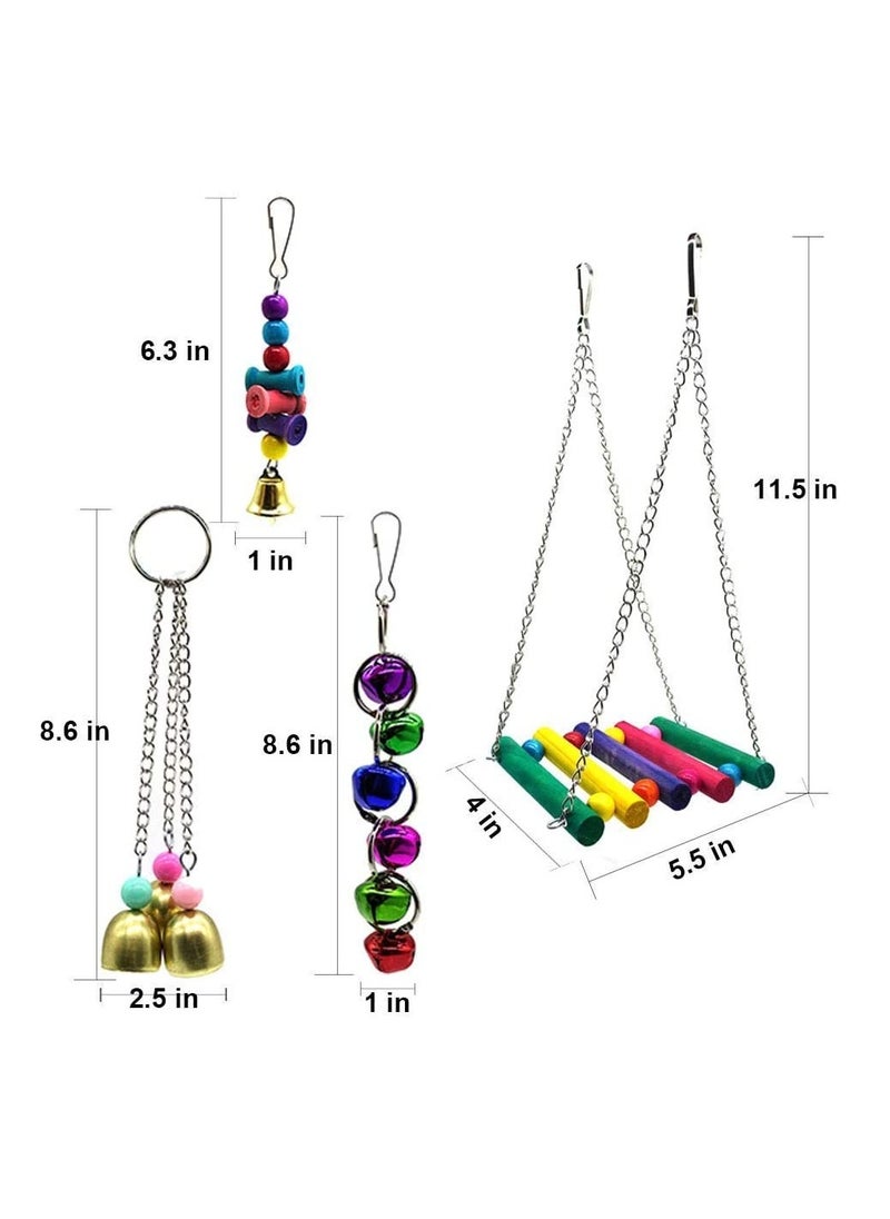 null - 7 Packs of Colorful Parrot Toys with Bells and Hammocks for Small Birds like Parakeets, Cockatiels, Conures, Finches, Budgies, Macaws, and Love Birds - Image 1