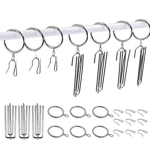 Swpeet 120Pcs Silver 118Inch 30mm Metal Drapery Curtain Rings Curtain Hanging Rings and Stainless Steel 4 Prongs Pinch Pleat Hook with Drapery Curtain Pinon Hooks Pins for 19mm25mm Curtain Rods - Image 1