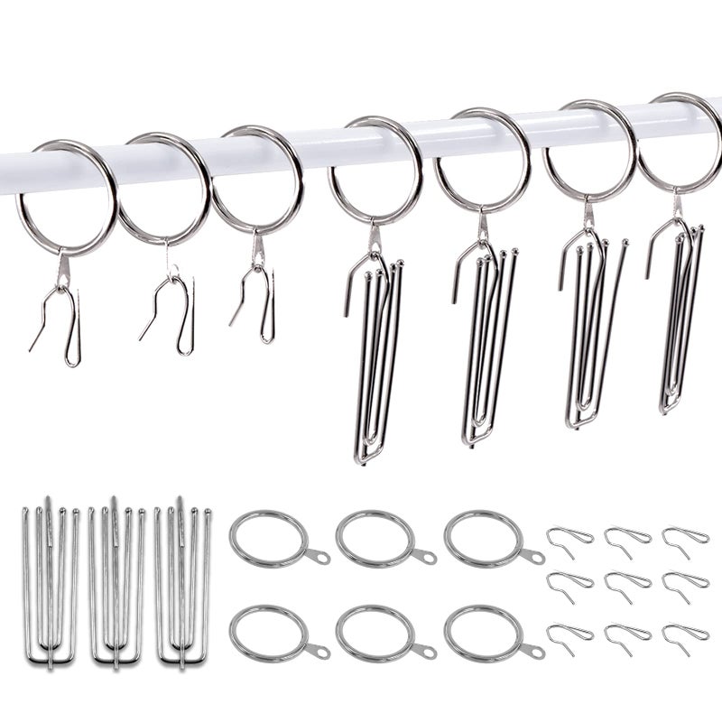 Swpeet 120Pcs Silver 118Inch 30mm Metal Drapery Curtain Rings Curtain Hanging Rings and Stainless Steel 4 Prongs Pinch Pleat Hook with Drapery Curtain Pinon Hooks Pins for 19mm25mm Curtain Rods - Image 2