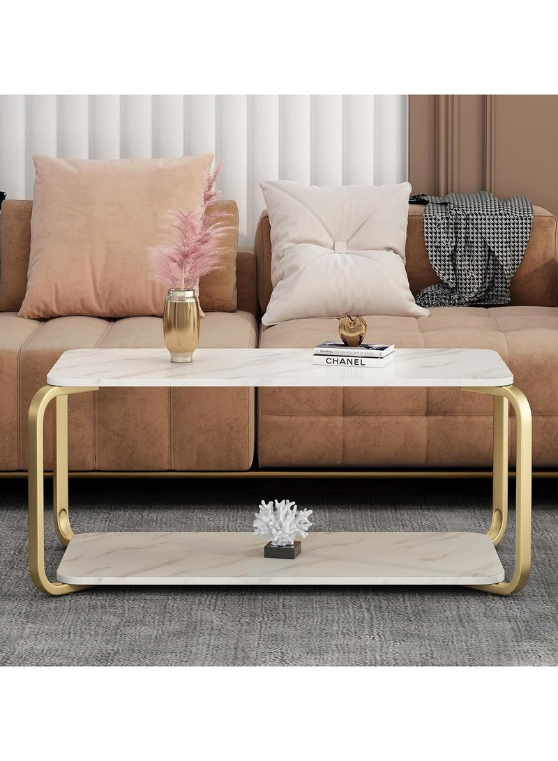 DubaiGallery طاولة قهوة خشبية حديثة بتصميم رخامى بطبقتين مربعة لطاولة جانبية في غرفة المعيشة بجانب الأريكة - Image 2