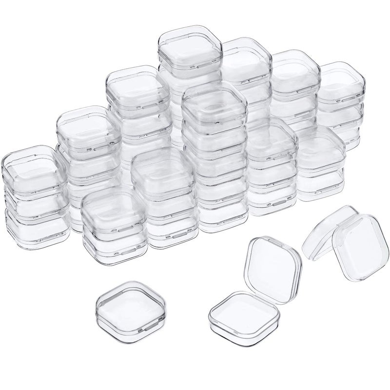 SATINIOR 48 Packs Clear Small Plastic Containers Transparent Storage Box with Hinged Lid for Small Items Crafts Jewelry (1.37 x 1.37 x 0.7 Inches) - Image 1