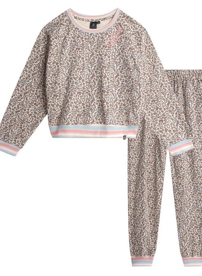 Volcom Girls Sweatpants Set - 2 Piece Fleece Fashion Crewneck Sweatshirt and Jogger Sweatpants for Girls Matching Set, Taupe, 8-10 - Image 1
