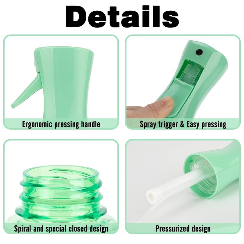 Zuhose Spray Bottle for Hair (6.8OZ /200ML) Continuous Ultra Fine Mist Sprayer for Hair, Salons, Barber, Plants, Skin Care, Cleaning 1 Pack CLEAR Green - Image 3