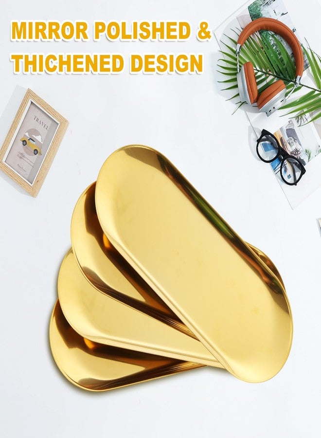 AKOLAFE 4PCS Stainless Steel Serving Tray Set Gold Platters for Serving Food Party Large Metal Trays Decorative 12" Long Plate Oval Storage Trays Thickened Serving Dishes for Entertaining Sushi Snack - Image 3