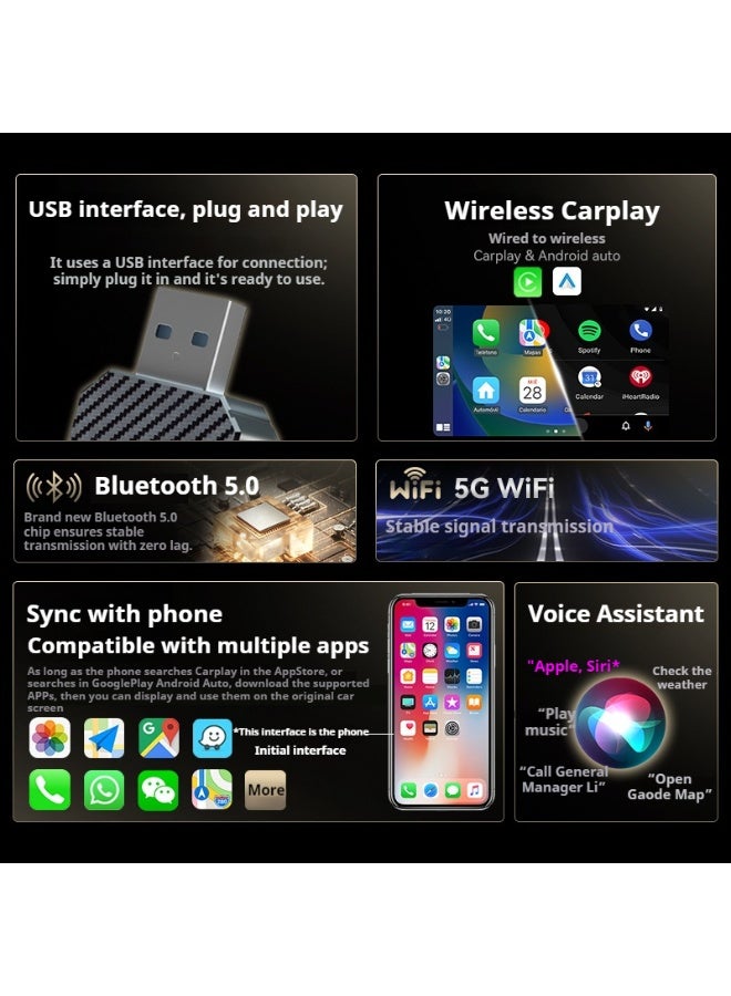 محول ثنائي الوظيفة لاسلكي لأندرويد أوتو وكاربلاي، شغّل وأستعمل فورًا - Image 1
