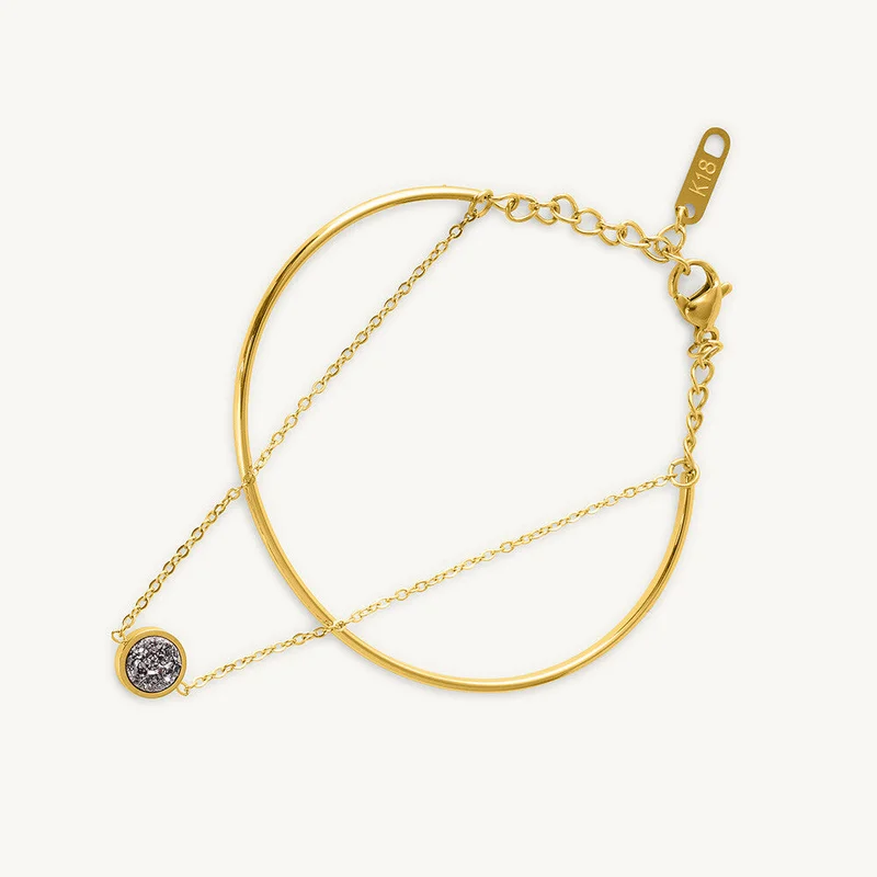 Palmonas PALMONAS Double Layer Stone Cuff Bangle Bracelet for Women | 18K Gold Plated, Waterproof & Anti-Tarnish
