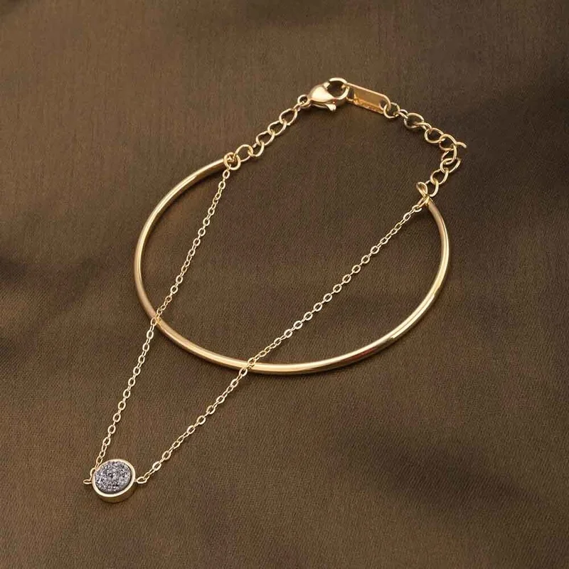 Palmonas PALMONAS Double Layer Stone Cuff Bangle Bracelet for Women | 18K Gold Plated, Waterproof & Anti-Tarnish