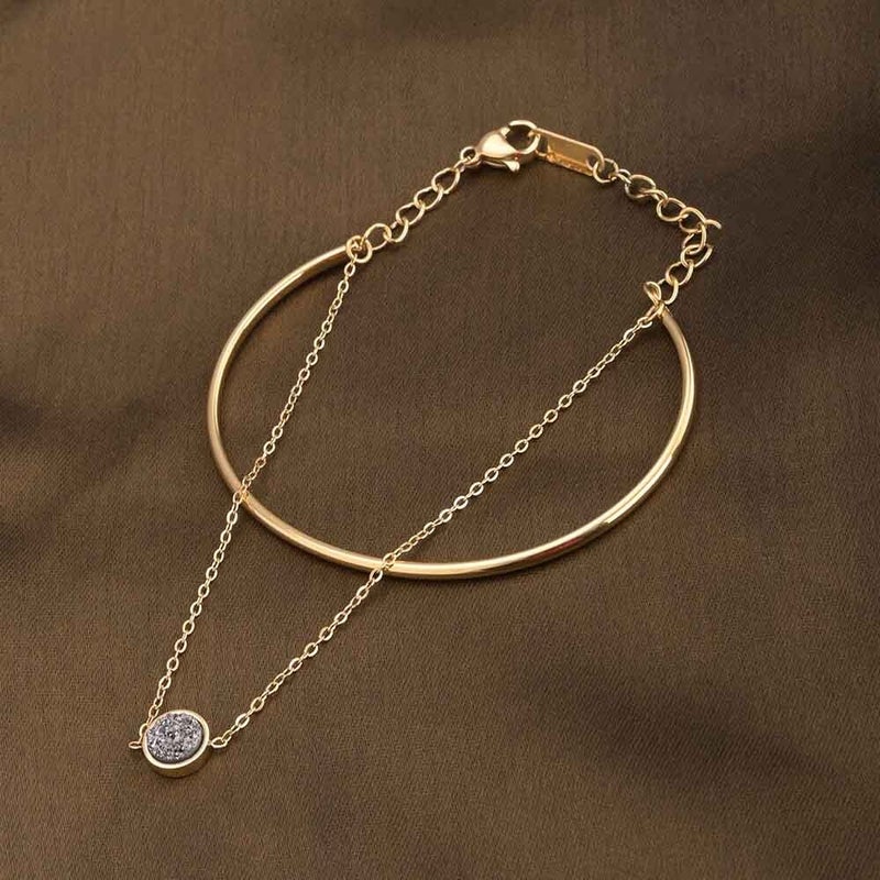 PALMONAS 18k Gold Tone Plated Double Layer Stone Bracelet
 for Women - Image 2