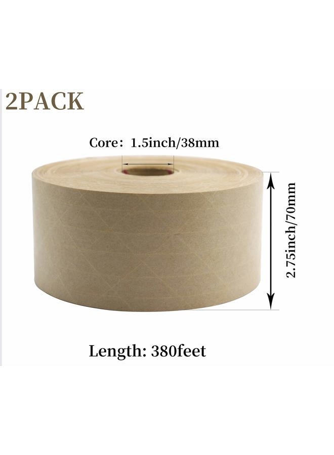 BOMEI PACK Reinforced Water Activated Gummed Kraft Paper Tape, 2 Pack 2.75 inch x 380 ft, for Heavy Duty Secure Packing Shipping - Image 3