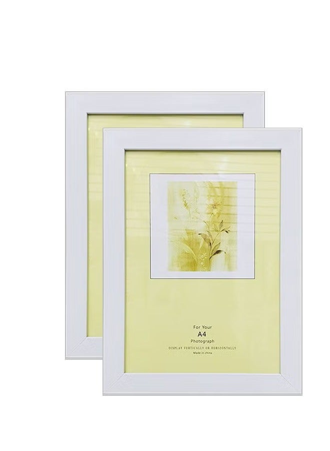 طقم إطارات شهادات مقاس A4 (قطعتان)، 25×34 سم، تصميم فاخر بنقشة الخشب وزجاج حقيقي، لون أبيض، قابل للتعليق على الحائط أو العرض على الطاولة - Image 1