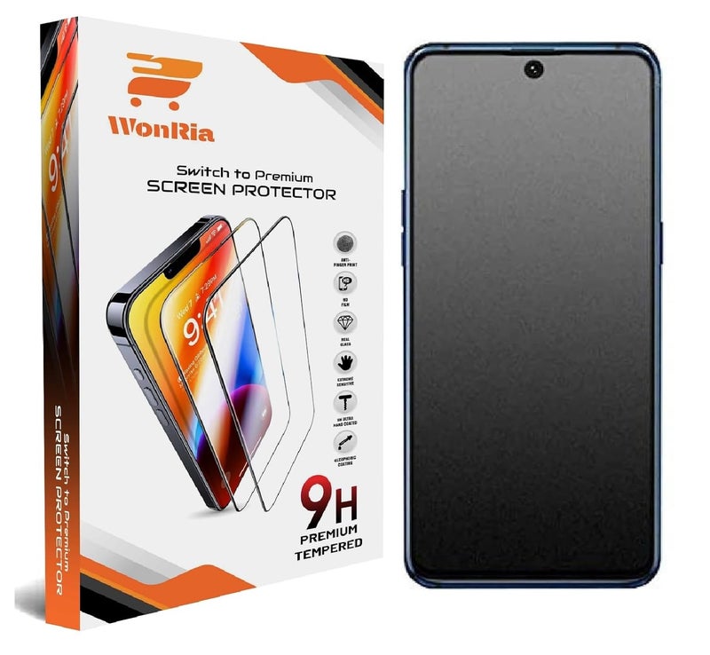 WonRia حماية شاشة غير لامعة لجهاز Realme 12x / Realme 12 5G / Narzo 70x (5G) زجاج مقسى من الحافة إلى الحافة [مضاد للبصمات | مضاد للتوهج | حافة لامعة] - (مصنوع من الزجاج) - Image 1