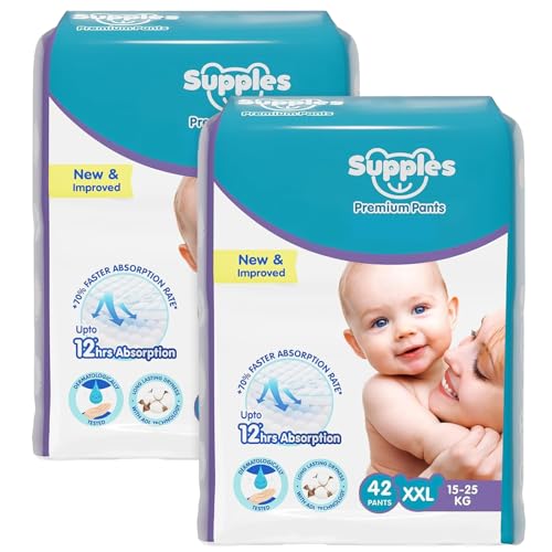 Supples Amazon Brand - Supples Premium Baby Diaper Pants | 84 Baby Diapers | XXL | 15-25 Kg | 42 x 2 Packs | 12 Hrs Absorption | Cushiony Cotton Soft Fabric | Phthalates-Free | Triple Leak Guard - Image 1
