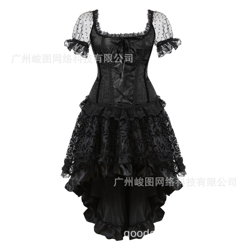 Classic Lotus Leaf Lace Jacquard Adjustable Court Body Shaping Split Set Flocking Luxury Long Dress - Image 1