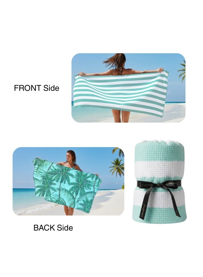 بيرل كوست انترناشيونال Beach Towels & Beach Bag Combo, Pack of 2 | 80% Polyester and 20% Polyamide Towels | Quick Dry, Super Absorbent (Green and White) - Image 2