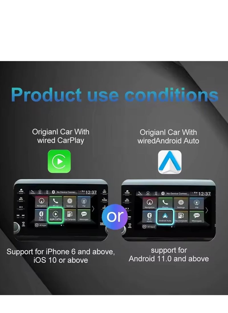 Generic - Mini Wireless Carplay Adapter, Convert Wired to Wireless Car Play & Android Auto 2-in-1 Adapter for  iPhone & Android Phone, Plug & Play, Auto Connect, No Delay, with USB C for iOS 10+ Android 11+ - Image 1