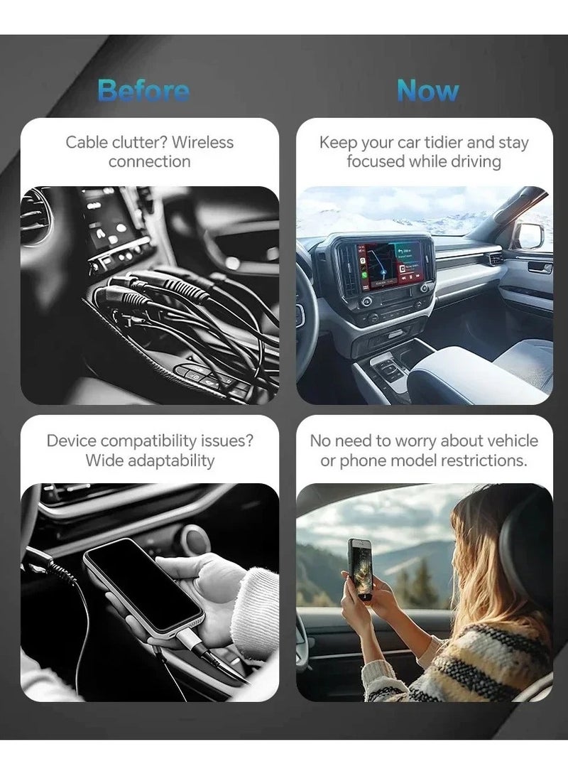Mini Wireless Carplay Adapter, Convert Wired to Wireless Car Play & Android Auto 2-in-1 Adapter for  iPhone & Android Phone, Plug & Play, Auto Connect, No Delay, with USB C for iOS 10+ Android 11+