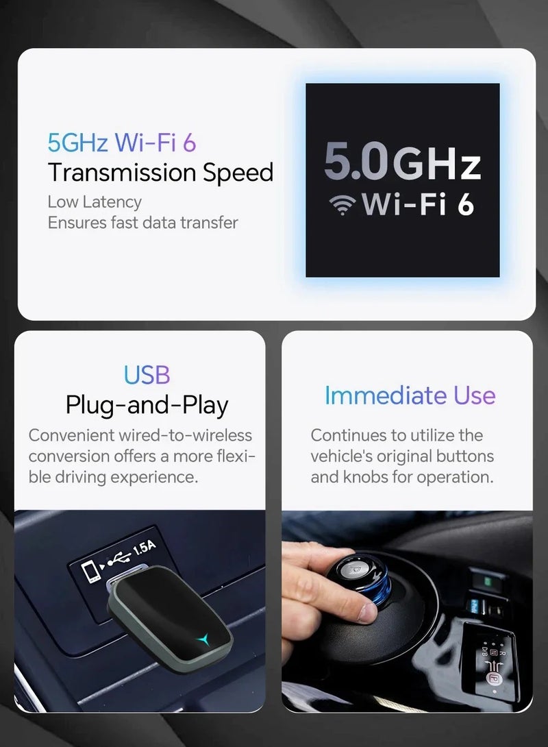 Mini Wireless Carplay Adapter, Convert Wired to Wireless Car Play & Android Auto 2-in-1 Adapter for  iPhone & Android Phone, Plug & Play, Auto Connect, No Delay, with USB C for iOS 10+ Android 11+