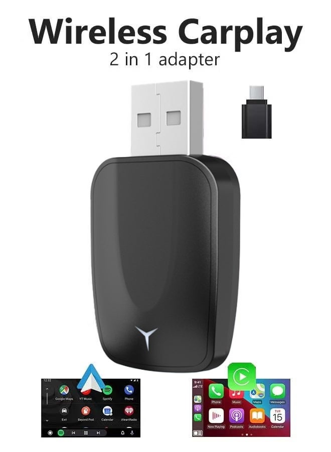 Digisand Mini Wireless Carplay Adapter, Convert Wired to Wireless Car Play & Android Auto 2-in-1 Adapter for  iPhone & Android Phone, Plug & Play, Auto Connect, No Delay, with USB C for iOS 10+ Android 11+ - Image 1