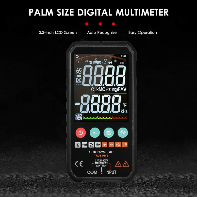 FY107B فائق النحافة حجم الكف 3.3 بوصة LCD مقياس رقمي متعدد 6000 عد القيمة الحقيقية متر عالمي - Image 3