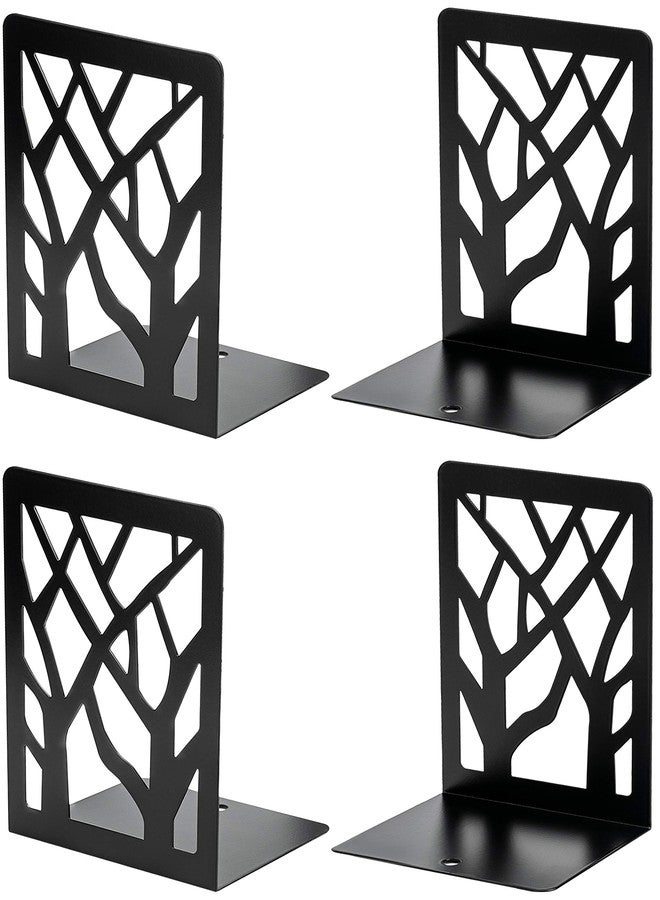 MaxGear Book Ends Tree Design Modern Bookends for Shelves, Non-Skid Book Holder, Heavy Duty Metal Book Storage for Books/CDs, Decorative Book Stopper for Home, 7 x 4.7 x 3.5”, Black,2 Pair/4 Pieces - Image 1