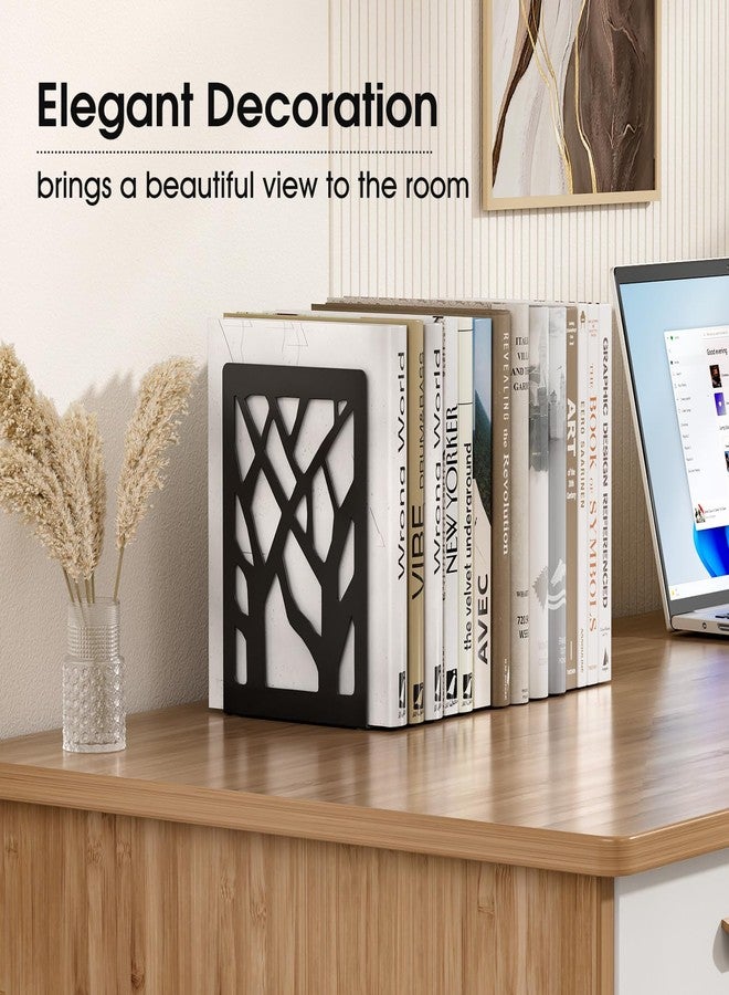 MaxGear Book Ends Tree Design Modern Bookends for Shelves, Non-Skid Book Holder, Heavy Duty Metal Book Storage for Books/CDs, Decorative Book Stopper for Home, 7 x 4.7 x 3.5”, Black,2 Pair/4 Pieces - Image 2