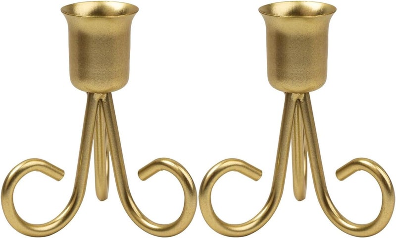 Azonee Golden Simple Candlestick Holders - Set of 2 Taper Candle Holders for Weddings and Parties - Image 1