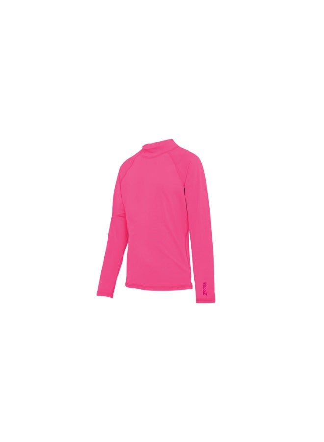 Zoggs Girls Bells Long Sleeve Sun Top Pink | UPF 50+ Sun Protection, Quick-Dry Fabric, Lightweight, Chlorine Resistant, Flatlock Seams, Crew Neck Fit for Beach & Pool Days | Model 463300-PK34 | Swimwear for Girls Ages 6+ | 463300-PK34 - Image 1