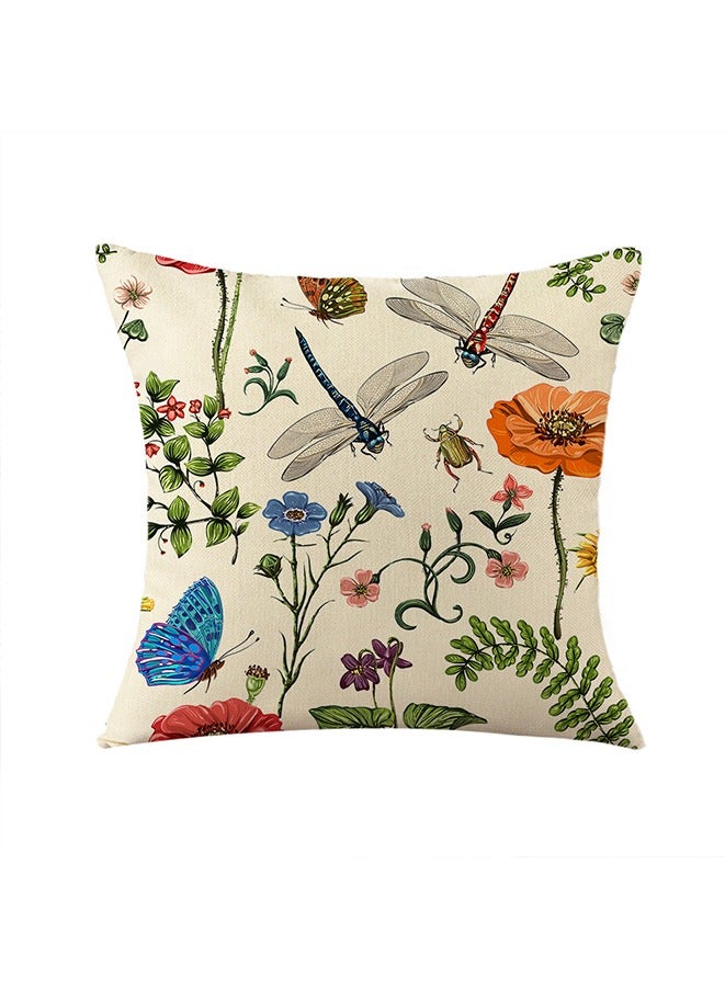 Linen Square Pillow Cases 45cm×45cm, Boho Set of 4 Dragonfly Butterfly and Plant printing Cushion Covers for Living Room Sofa Couch - Image 5