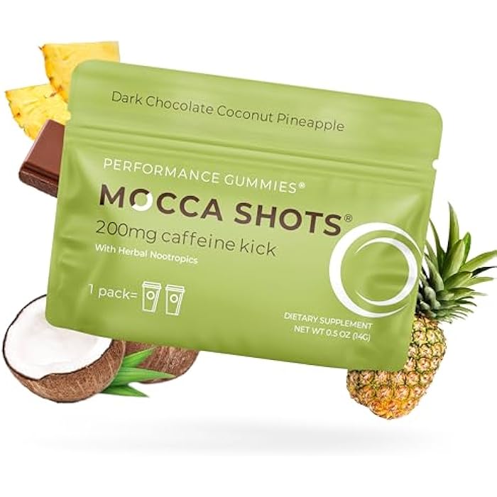 SGC Highest Concentration 100mg Caffeine per Gummy, 2 Gummies per Pack, 6-Pack Mocca Shots Coconut Pineapple Plant-Based nootropic Instant Energy with Ginkgo biloba, Theobromine. - Image 1