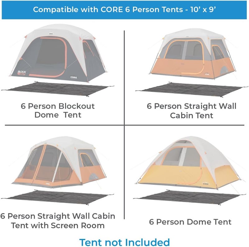 Core Outdoor Tent Footprints | Perfect Tarp Camping Accessories for Easy Camp Setup (6 Person Tents - 10' x 9') - Image 2