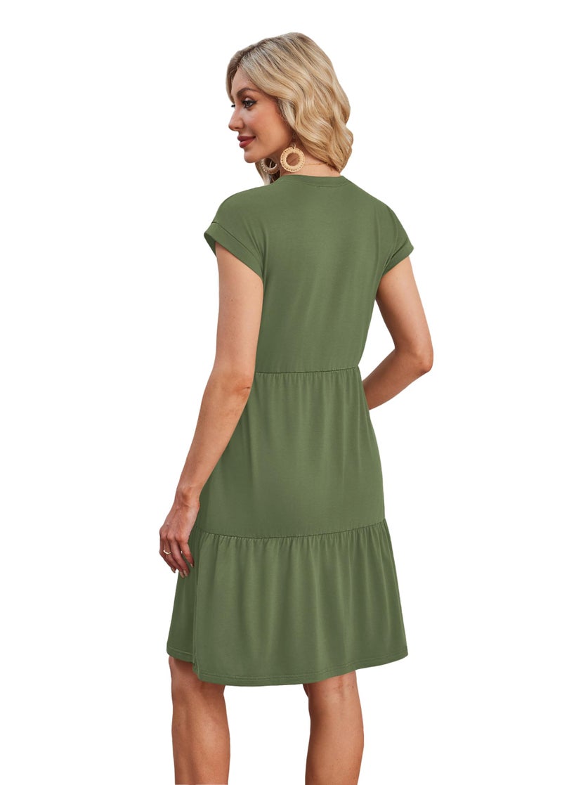 WIHOLL Dresses for Women 2025 Elegant Classy Fall Casual Slimming 2026 Summer Dress Cap Sleeve Beach Vacation Clothes for Women Sundresses Army Green L - Image 5