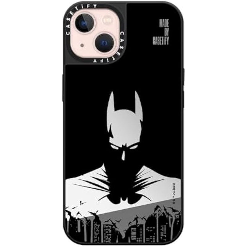 Casetify Mirror iPhone 13 Case 【Batman Co-lab / 4.9ft Drop Protection/Compatible with Magsafe】 - Batman Shadow - Silver on Black - Image 1