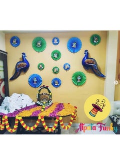 Atpata Funky Atpata Funky Krishna Janmashtami Foil Balloons Party Decorations (Blue Paper Fans)  - Image 2
